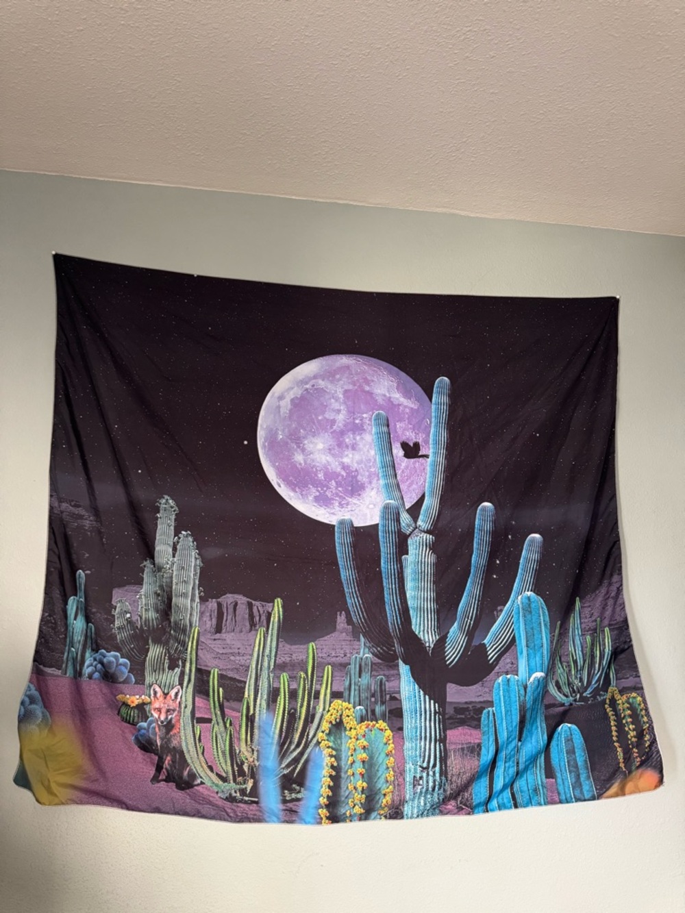 Desert Moon Cactus Tapestry - Purple & Blue Wall Decor
